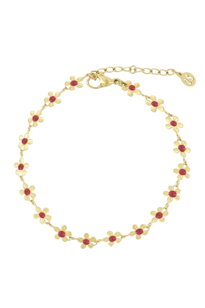 Armband met bloemen rood - HUT -