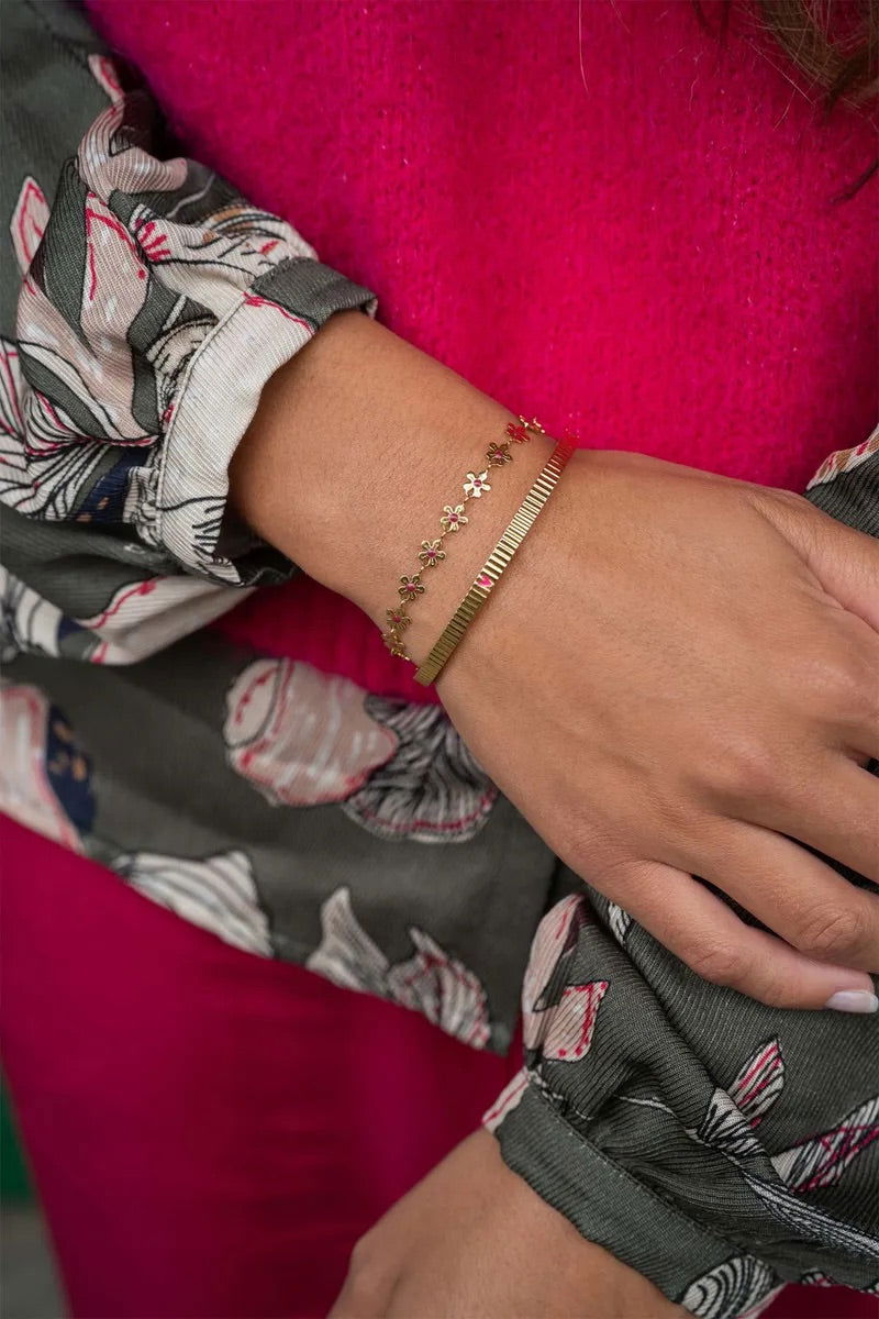Armband met bloemen rood - HUT -