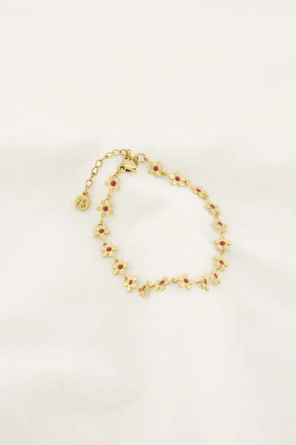 Armband met bloemen rood - HUT - 