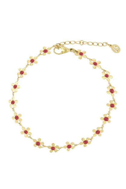 Armband met bloemen rood - HUT - 