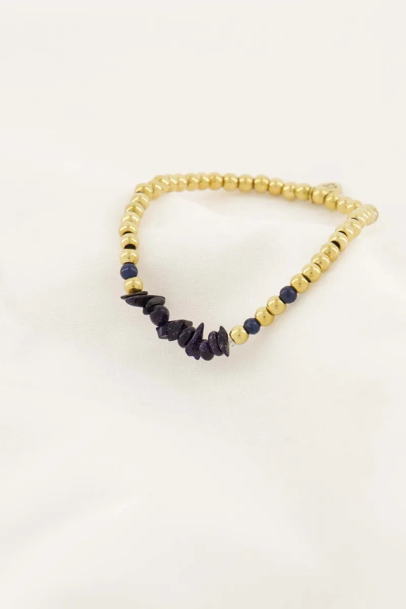 Armband met glassteen blauw - HUT - 