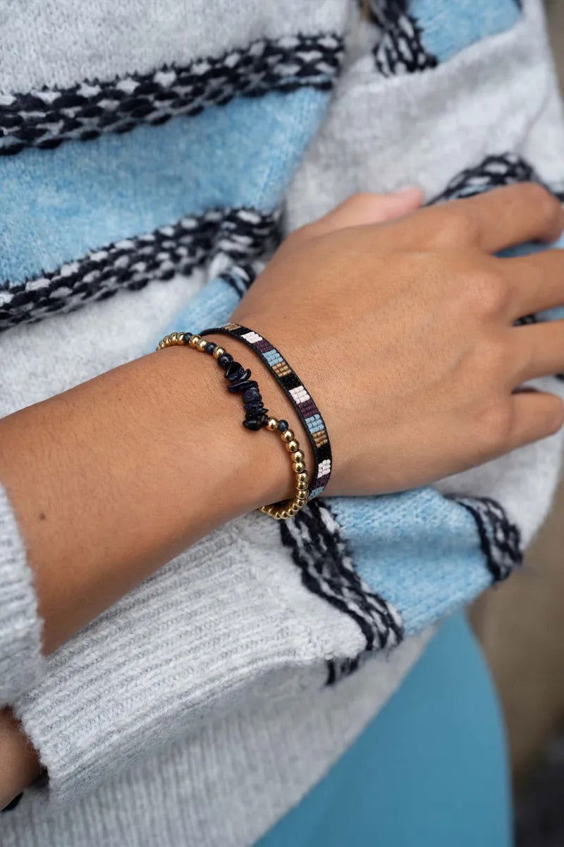 Armband met glassteen blauw - HUT - 